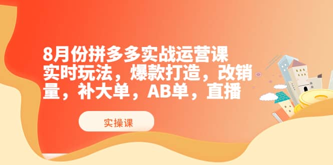 8月份拼多多实战运营课，实时玩法，爆款打造，改销量，补大单，AB单，直播网创吧-网创项目资源站-副业项目-创业项目-搞钱项目念念云网创
