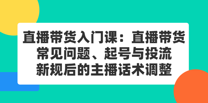 直播带货入门课：直播带货常见问题、起号与投流、新规后的主播话术调整网创吧-网创项目资源站-副业项目-创业项目-搞钱项目念念云网创