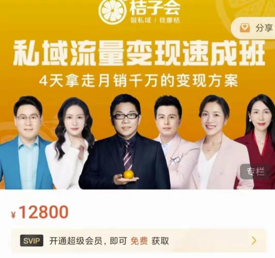 桔子会·私域流量变现速成班，4天拿走月销千万的变现方案 价值12800元网创吧-网创项目资源站-副业项目-创业项目-搞钱项目念念云网创