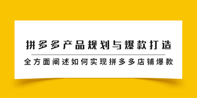 拼多多产品规划与爆款打造，全方面阐述如何实现拼多多店铺爆款网创吧-网创项目资源站-副业项目-创业项目-搞钱项目念念云网创