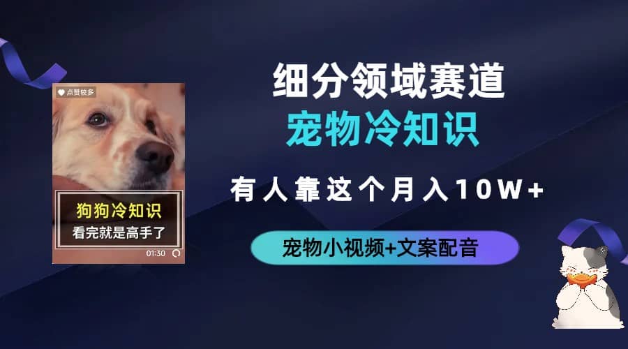 不起眼的抖音细分赛道-宠物冷知识，一段宠物视频配文案，有人靠这个月入10w网创吧-网创项目资源站-副业项目-创业项目-搞钱项目念念云网创