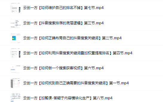 云创一方2022抖音SEO系列课程，教你如何快速上抖音搜索排名第一网创吧-网创项目资源站-副业项目-创业项目-搞钱项目念念云网创