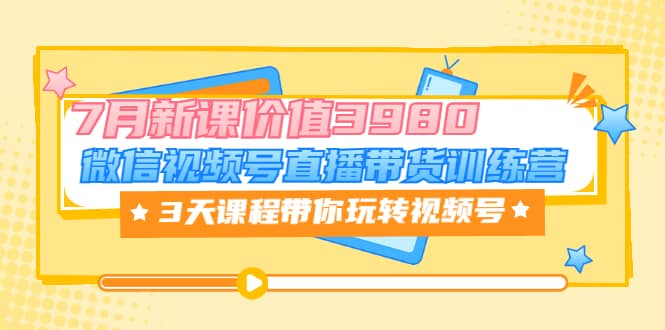 微信视频号直播带货训练营，3天课程带你玩转视频号：7月新课价值3980网创吧-网创项目资源站-副业项目-创业项目-搞钱项目念念云网创