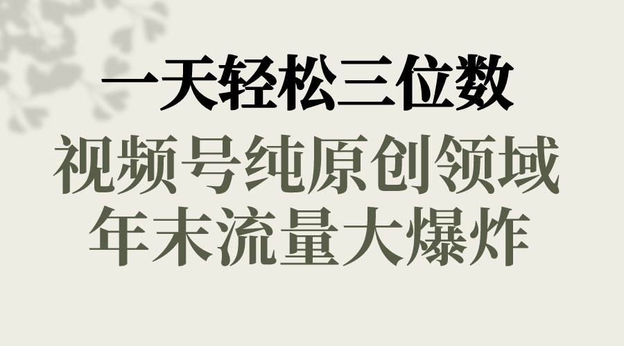 一天轻松三位数，视频号纯原创领域，春节童子送祝福，年末流量大爆炸网创吧-网创项目资源站-副业项目-创业项目-搞钱项目念念云网创