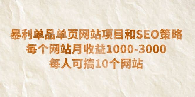 暴利单品单页网站项目和SEO策略 每个网站月收益1000-3000 每人可搞10个网创吧-网创项目资源站-副业项目-创业项目-搞钱项目念念云网创