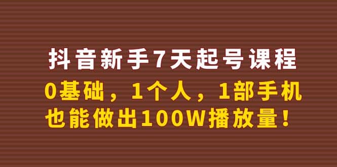 抖音新手7天起号课程：0基础，1个人，1部手机，也能做出100W播放量网创吧-网创项目资源站-副业项目-创业项目-搞钱项目念念云网创