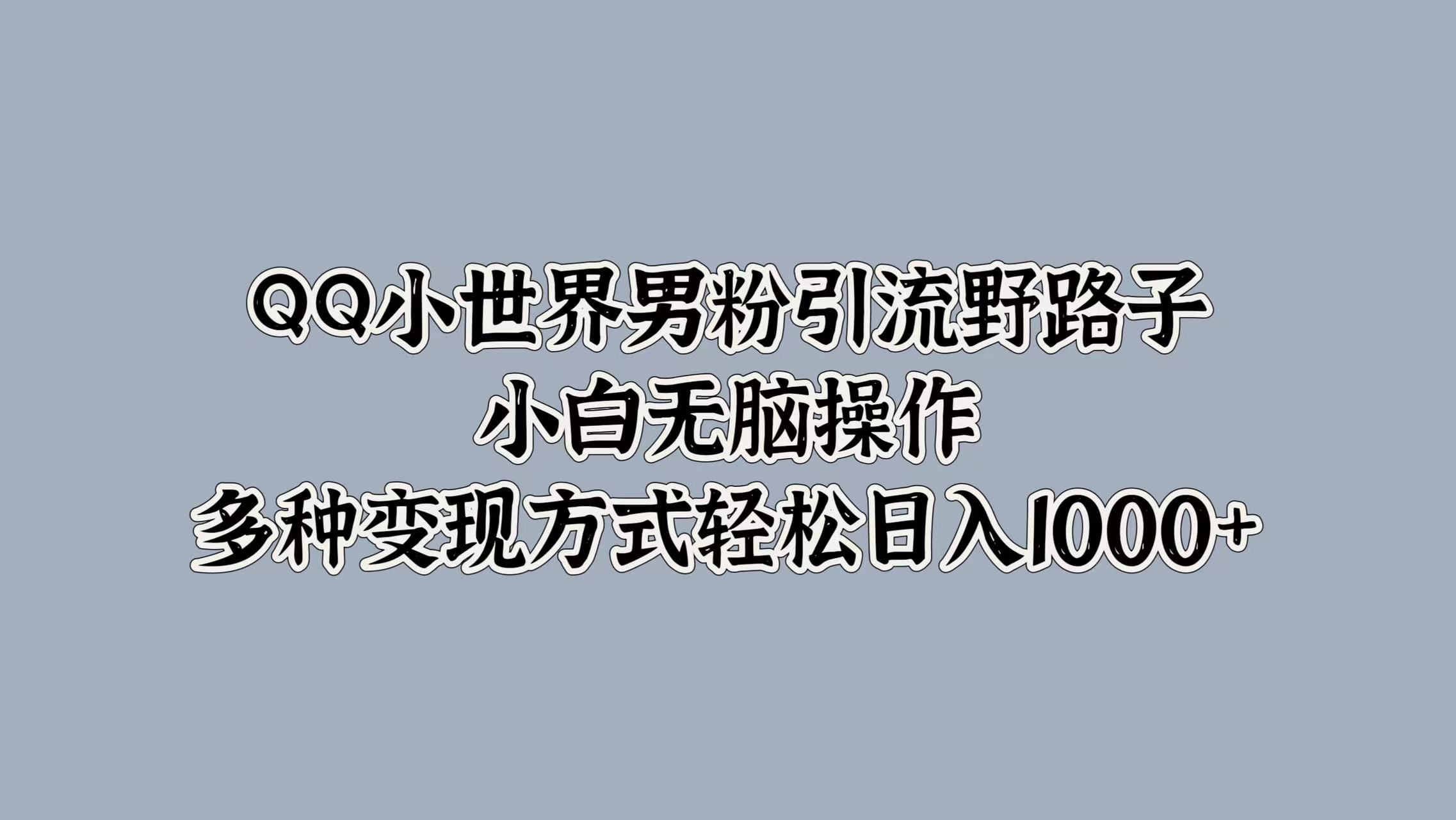 QQ小世界男粉引流野路子，小白无脑操作，多种变现方式轻松日入1000+网创吧-网创项目资源站-副业项目-创业项目-搞钱项目念念云网创