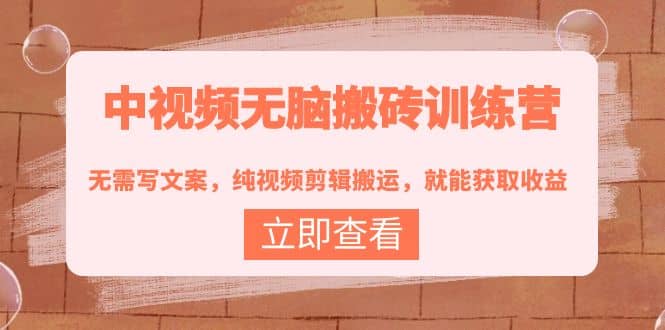 中视频无脑搬砖训练营：无需写文案，纯视频剪辑搬运，就能获取收益网创吧-网创项目资源站-副业项目-创业项目-搞钱项目念念云网创