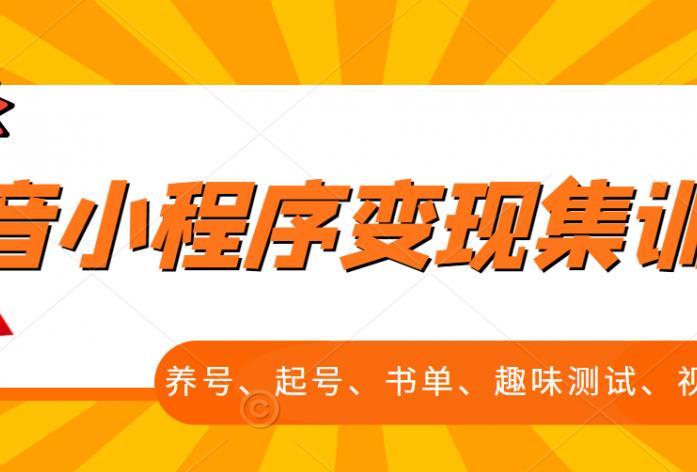 抖音小程序变现集训课，养号、起号、书单、趣味测试、视频剪辑，全套流程网创吧-网创项目资源站-副业项目-创业项目-搞钱项目念念云网创
