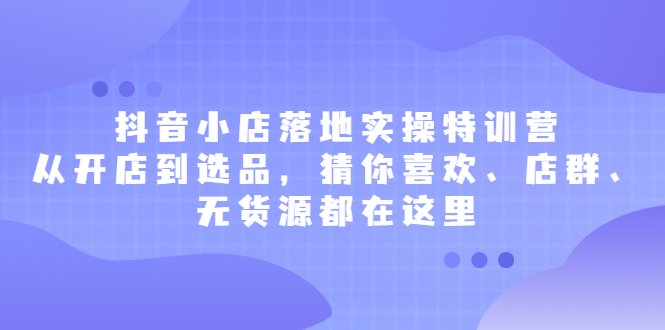 抖音小店落地实操特训营，从开店到选品，猜你喜欢、店群、无货源都在这里网创吧-网创项目资源站-副业项目-创业项目-搞钱项目念念云网创