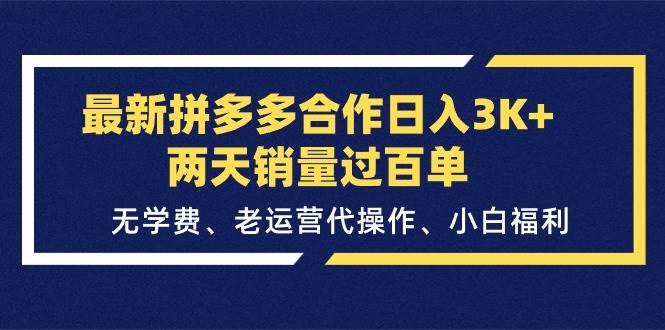最新拼多多合作日入3K+两天销量过百单，无学费、老运营代操作、小白福利网创吧-网创项目资源站-副业项目-创业项目-搞钱项目念念云网创