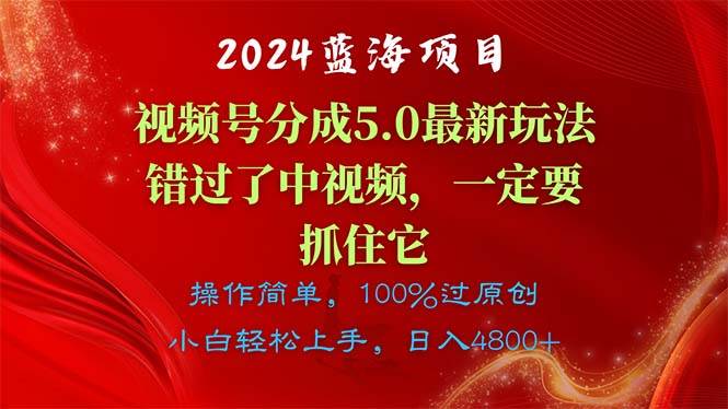2024蓝海项目，视频号分成计划5.0最新玩法，错过了中视频，一定要抓住…网创吧-网创项目资源站-副业项目-创业项目-搞钱项目念念云网创