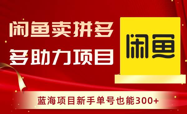 闲鱼卖拼多多助力项目，蓝海项目新手单号也能300+网创吧-网创项目资源站-副业项目-创业项目-搞钱项目念念云网创