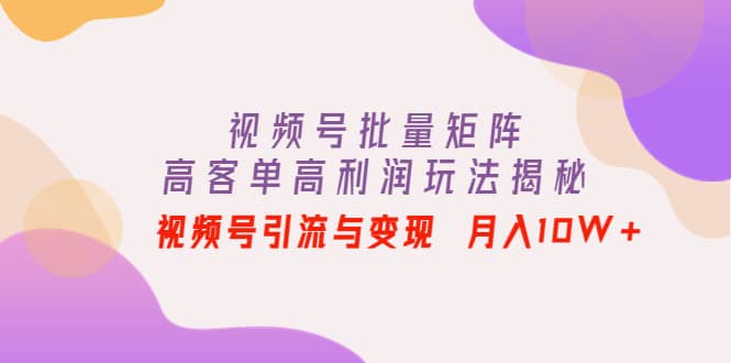 视频号批量矩阵的高客单高利润玩法揭秘网创吧-网创项目资源站-副业项目-创业项目-搞钱项目念念云网创