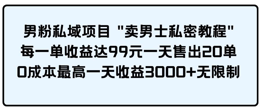 男粉私域项目 卖男士私密教程 每一单收益达99元一天售出20单网创吧-网创项目资源站-副业项目-创业项目-搞钱项目念念云网创