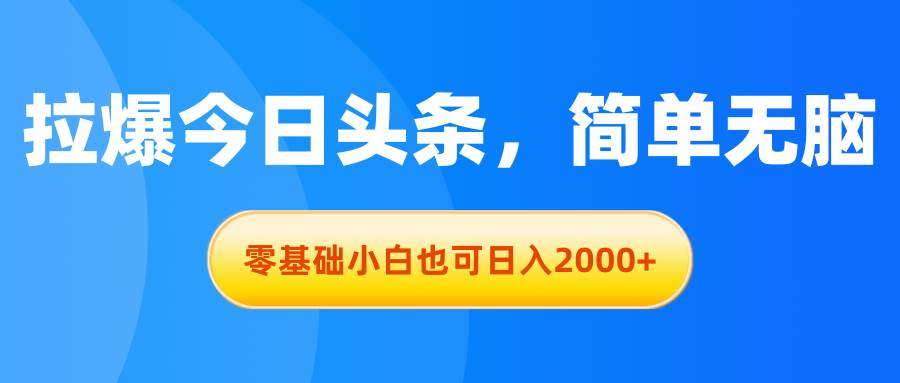 拉爆今日头条，简单无脑，零基础小白也可日入2000+网创吧-网创项目资源站-副业项目-创业项目-搞钱项目念念云网创