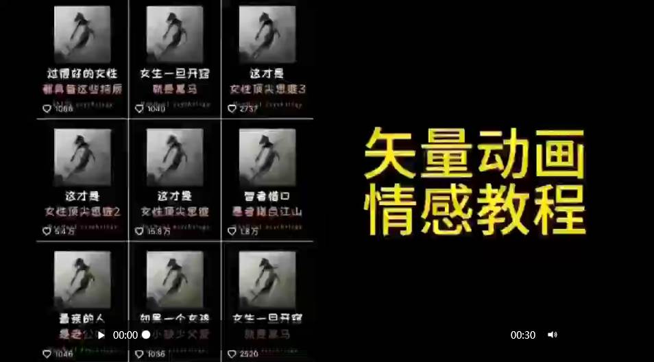 矢量动画情感教程：高点赞涨粉，适合情感、思维、创业教育等赛道网创吧-网创项目资源站-副业项目-创业项目-搞钱项目念念云网创