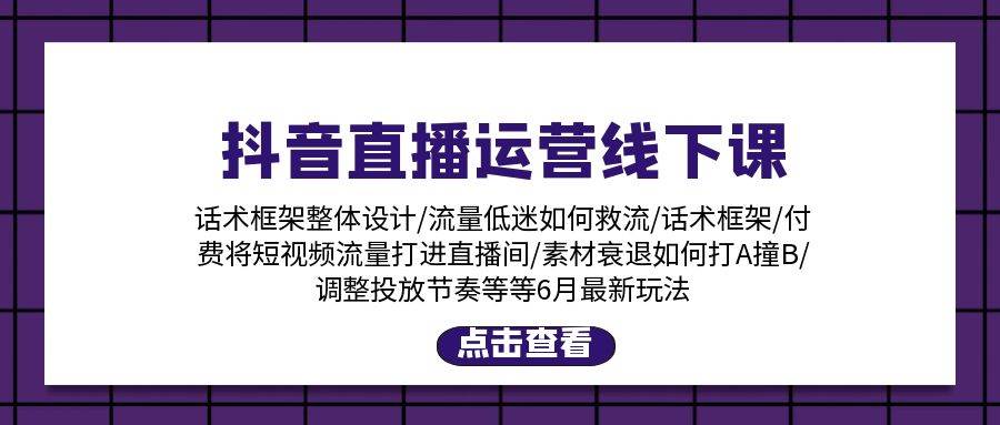 抖音直播运营线下课：话术框架/付费流量直播间/素材A撞B/等6月新玩法网创吧-网创项目资源站-副业项目-创业项目-搞钱项目念念云网创