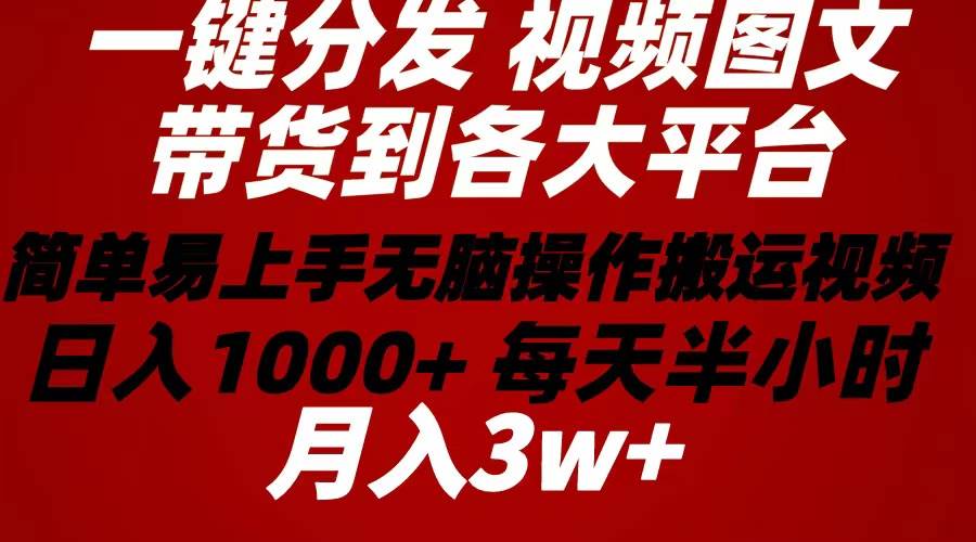 2024年 一键分发带货图文视频  简单易上手 无脑赚收益 每天半小时日入1…网创吧-网创项目资源站-副业项目-创业项目-搞钱项目念念云网创