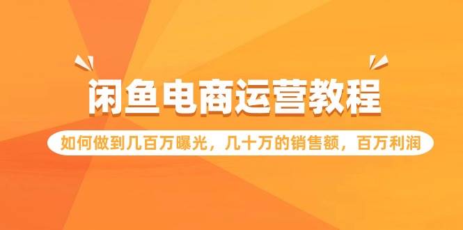 闲鱼电商运营教程：如何做到几百万曝光，几十万的销售额，百万利润网创吧-网创项目资源站-副业项目-创业项目-搞钱项目念念云网创
