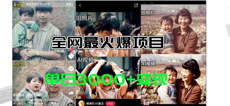 全网爆火的AI让老照片动起来教程，蹭热点日赚3000+，内含免费工具一键…网创吧-网创项目资源站-副业项目-创业项目-搞钱项目念念云网创