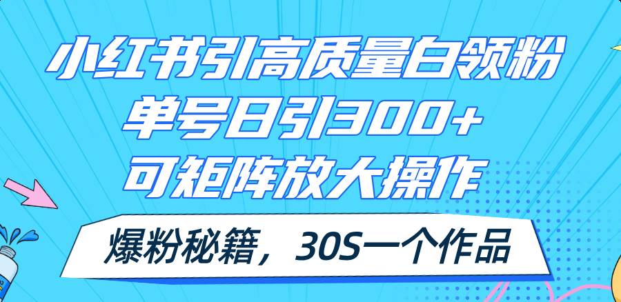 小红书引高质量白领粉，单号日引300+，可放大操作，爆粉秘籍！30s一个作品网创吧-网创项目资源站-副业项目-创业项目-搞钱项目念念云网创