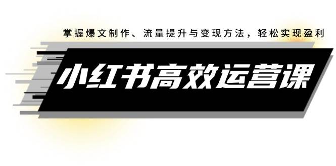 小红书高效运营课：掌握爆文制作、流量提升与变现方法，轻松实现盈利网创吧-网创项目资源站-副业项目-创业项目-搞钱项目念念云网创