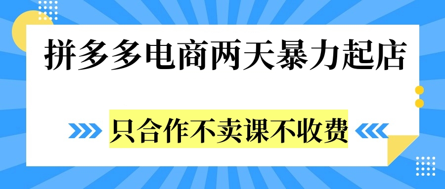 拼多多两天暴力起店，只合作不卖课不收费网创吧-网创项目资源站-副业项目-创业项目-搞钱项目念念云网创