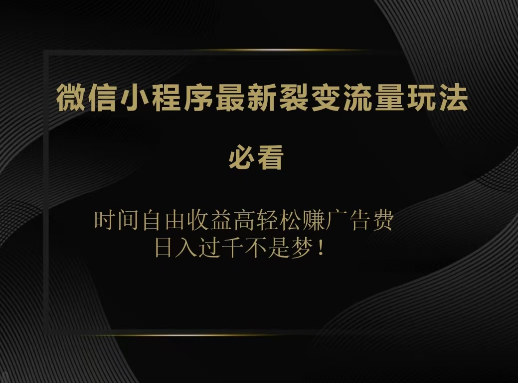 微信小程序最新裂变流量玩法，时间自由收益高轻松赚广告费，日入200-500+网创吧-网创项目资源站-副业项目-创业项目-搞钱项目念念云网创