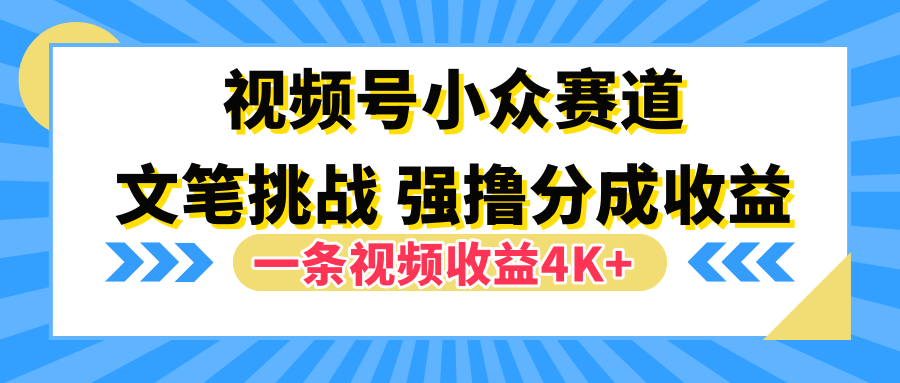 视频号小众赛道，文笔挑战，一条视频收益4K+网创吧-网创项目资源站-副业项目-创业项目-搞钱项目念念云网创