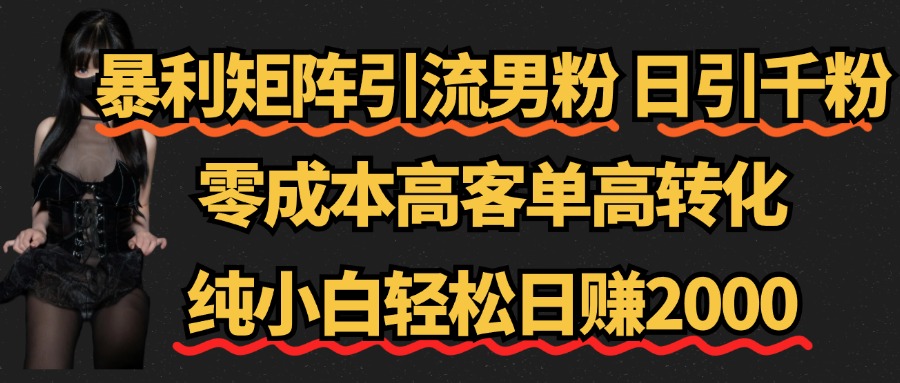 暴利矩阵引流男粉（日引千粉），零成本高客单高转化，纯小白轻松日赚2000+网创吧-网创项目资源站-副业项目-创业项目-搞钱项目念念云网创