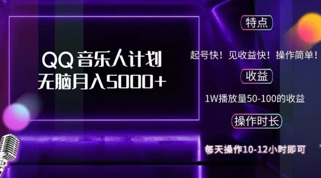 2024 QQ音乐人计划，轻松月入5000+，纯无脑操作，可批量放大操作网创吧-网创项目资源站-副业项目-创业项目-搞钱项目念念云网创