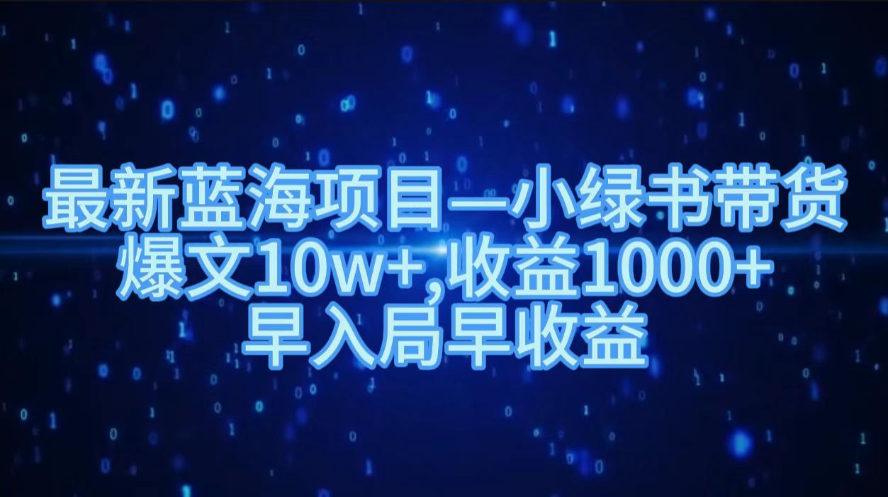 最新蓝海项目小绿书带货，爆文10w＋，收益1000＋，早入局早获益！！网创吧-网创项目资源站-副业项目-创业项目-搞钱项目念念云网创