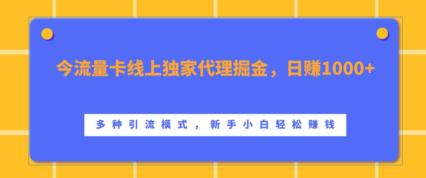 流量卡线上独家代理掘金，日赚1000+ ，多种引流模式，新手小白轻松赚钱网创吧-网创项目资源站-副业项目-创业项目-搞钱项目念念云网创