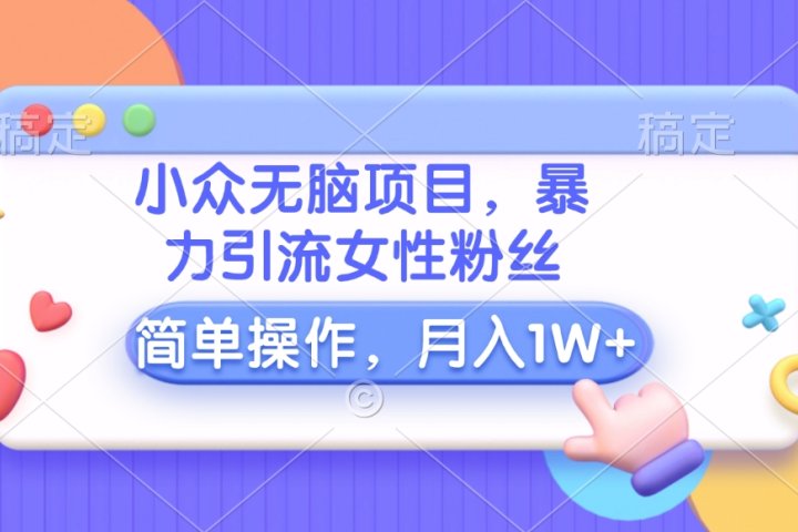 小众无脑项目，暴力引流女性粉丝，简单操作，月入10000+元网创吧-网创项目资源站-副业项目-创业项目-搞钱项目念念云网创