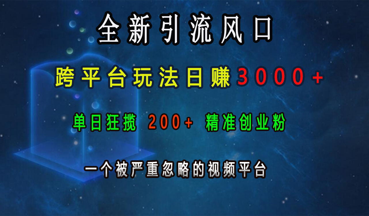 全新引流风口，跨平台玩法日赚3000+，单日狂揽200+精准创业粉，一个被严重忽略的视频平台网创吧-网创项目资源站-副业项目-创业项目-搞钱项目念念云网创