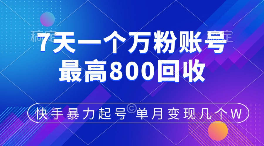 快手暴力起号，7天涨万粉，小白当天起号，多种变现方式，账号包回收，单月变现几个W网创吧-网创项目资源站-副业项目-创业项目-搞钱项目念念云网创