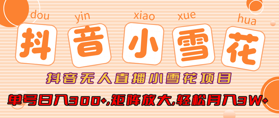抖音无人直播小雪花项目，单号日入300+,矩阵放大,轻松月入3W+网创吧-网创项目资源站-副业项目-创业项目-搞钱项目念念云网创