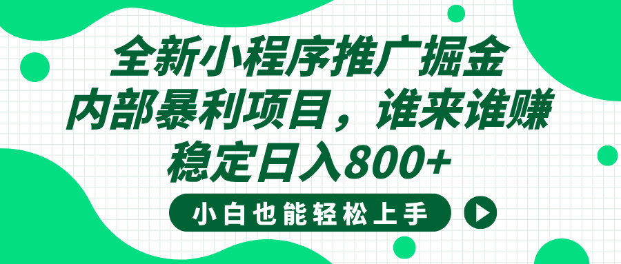 全新小程序推广掘金，内部暴利项目，小白轻松上手，稳定日入800+网创吧-网创项目资源站-副业项目-创业项目-搞钱项目念念云网创