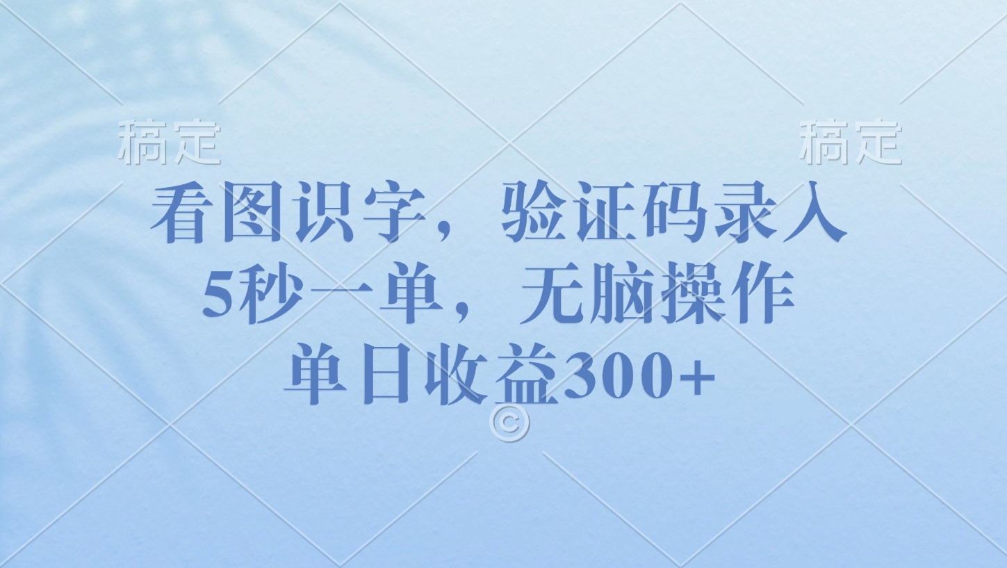 看图识字，验证码录入，5秒一单，无脑操作，单日收益300+网创吧-网创项目资源站-副业项目-创业项目-搞钱项目念念云网创