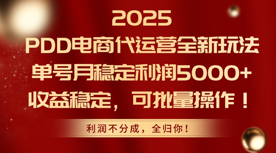 2025 PDD电商代运营全新玩法，单号月稳定利润5000+，收益稳定，可批量操作！网创吧-网创项目资源站-副业项目-创业项目-搞钱项目念念云网创