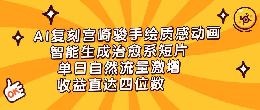AI复刻宫崎骏手绘质感动画，智能生成治愈系短片，单日自然流量激增，收益直达四位数网创吧-网创项目资源站-副业项目-创业项目-搞钱项目念念云网创