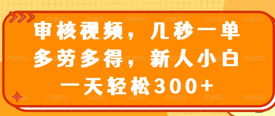 视频审核员，几秒一单，多劳多得，新人小白一天轻松300+网创吧-网创项目资源站-副业项目-创业项目-搞钱项目念念云网创