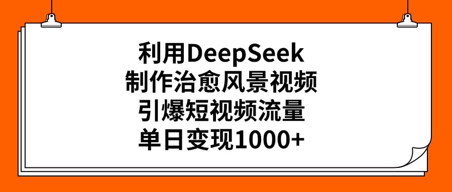 利用DeepSeek，制作治愈风景视频，引爆短视频流量，单日变现1000+网创吧-网创项目资源站-副业项目-创业项目-搞钱项目念念云网创