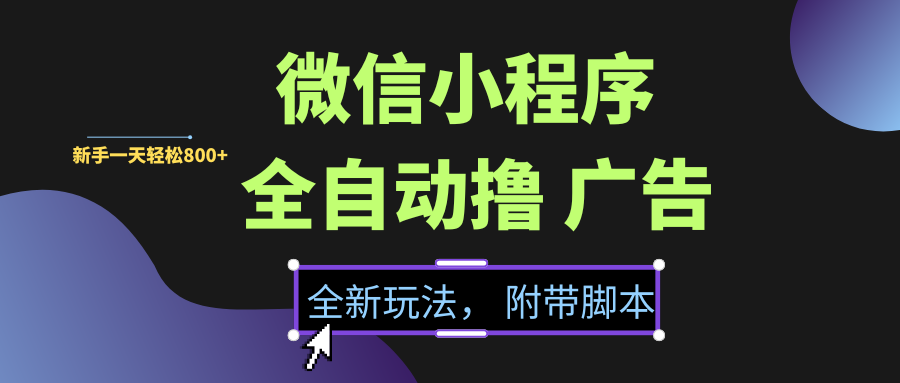 微信小程序挂机撸广告，全新玩法，新手一天轻松800+【附带脚本】网创吧-网创项目资源站-副业项目-创业项目-搞钱项目念念云网创