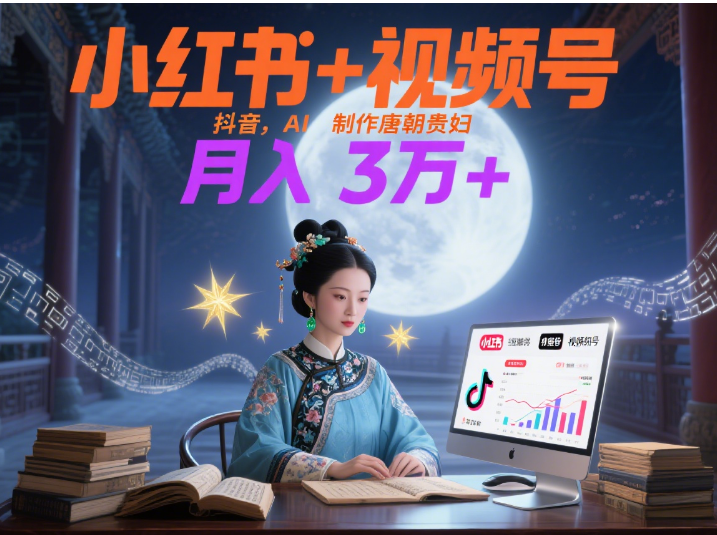 小红书+视频号+抖音，AI轻松制作唐朝贵妇IP，毒鸡汤、励志、减肥瘦身、养生赛道轻松切入，每天30分钟，轻松产出N条，月入3万+网创吧-网创项目资源站-副业项目-创业项目-搞钱项目念念云网创
