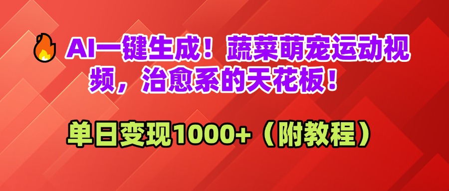 AI一键生成！蔬菜萌宠运动视频，治愈系的天花板！单日变现1000+（附教程）网创吧-网创项目资源站-副业项目-创业项目-搞钱项目念念云网创