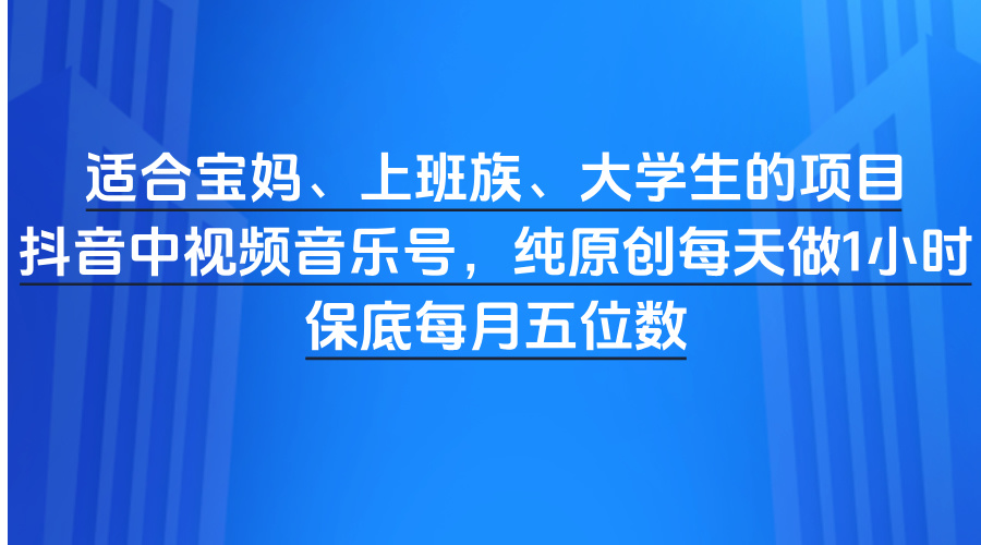 适合宝妈、上班族、大学生的项目，抖音中视频音乐号，纯原创每天做1小时，保底每月五位数网创吧-网创项目资源站-副业项目-创业项目-搞钱项目念念云网创